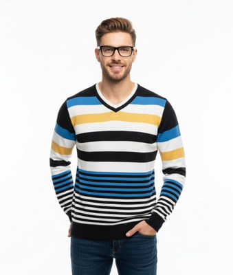 FORWARDS Striped V Neck Casual Men Multicolor Sweater