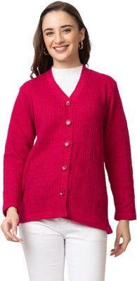 dadu dayal Self Design V Neck Casual Women Red Sweater