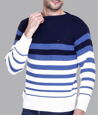 eWools Striped Round Neck Casual Men Dark Blue, Multicolor Sweater