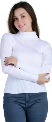 Bhadawar Creations Solid High Neck Casual Women White Sweater