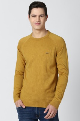 PETER ENGLAND Solid Round Neck Casual Men Yellow Sweater