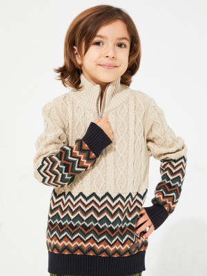 Cherry Crumble by Nitt Hyman Chevron/Zig Zag High Neck Casual Baby Boys & Baby Girls Beige Sweater