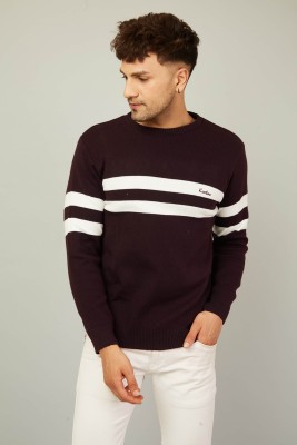 KVETOO Woven Round Neck Casual Men Purple Sweater