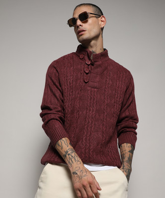CAMPUS SUTRA Solid Round Neck Casual Men Red Sweater