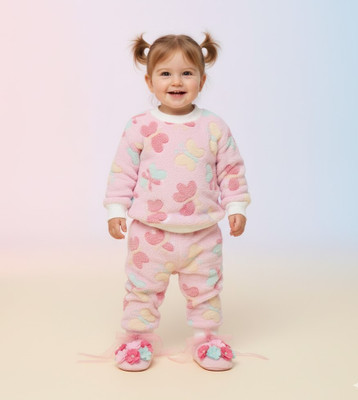 MODESTYLE Floral Print Round Neck Casual Baby Girls White Sweater