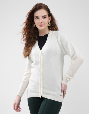 MONTE CARLO Solid V Neck Casual Women Beige Sweater