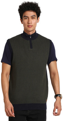 TURTLE Self Design Collared Neck Casual Men Dark Green Sweater