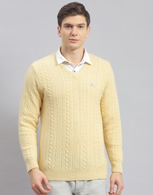 MONTE CARLO Self Design V Neck Casual Men White Sweater