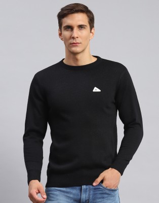 MONTE CARLO Solid Round Neck Casual Men Black Sweater