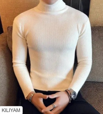 KILIYAM Solid High Neck Casual Men White Sweater