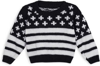 Windrop Solutions Self Design Round Neck Casual Baby Boys & Baby Girls Black Sweater