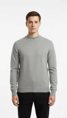 VOMAZO Solid Turtle Neck Casual Men Grey Sweater