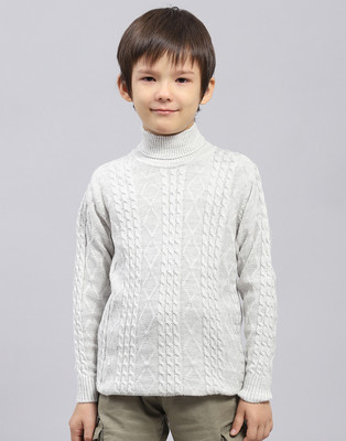 MONTE CARLO Self Design High Neck Casual Boys White Sweater