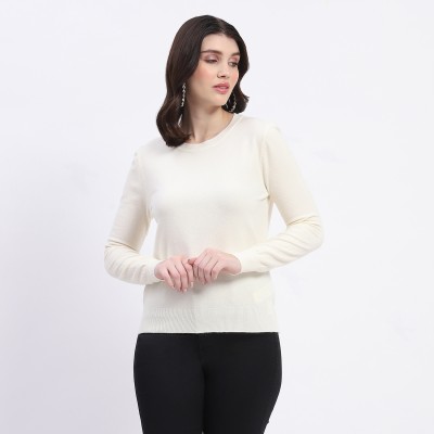 MADAME Self Design Round Neck Casual Women White Sweater