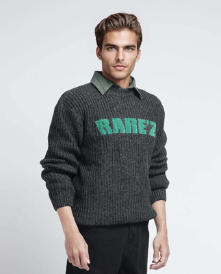RARE RABBIT Printed, Self Design Crew Neck Casual Men Grey Sweater