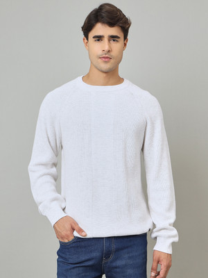 DUKE Solid Round Neck Casual Men White Sweater