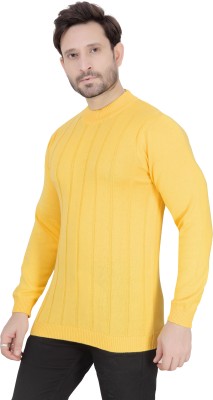 cotton denim Solid Round Neck Casual Men Yellow Sweater