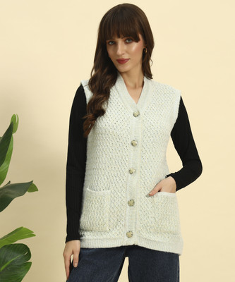 HERMISTON Self Design V Neck Casual Women Light Green Sweater