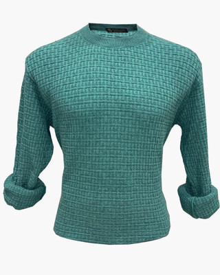 HouseOfCommon Self Design Round Neck Casual Men Light Green Sweater