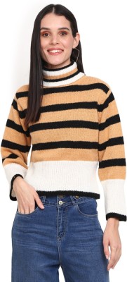 V-MART Striped Round Neck Casual Women Yellow, Black Sweater