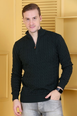 DZANT Solid Turtle Neck Casual Men Green Sweater