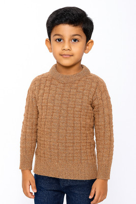 GTwo Self Design Round Neck Casual Boys Brown Sweater