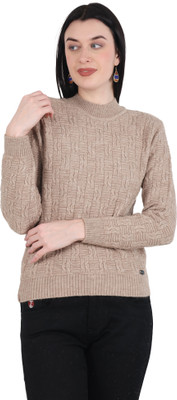 HITTIKA Self Design High Neck Casual Women Brown Sweater