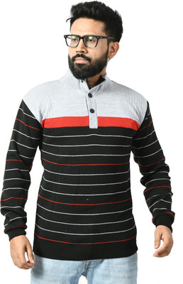 manra Colorblock Turtle Neck Casual Men Black, Grey Sweater