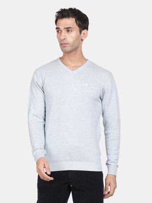 t-base Solid V Neck Casual Men Blue Sweater