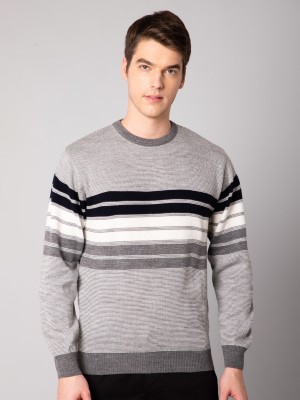 CANTABIL Self Design Round Neck Casual Men Grey Sweater