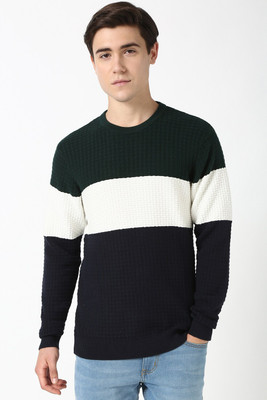 PETER ENGLAND Striped Crew Neck Casual Men Blue Sweater