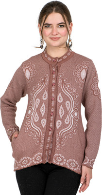 lady willington Printed Round Neck Casual Women Brown Sweater