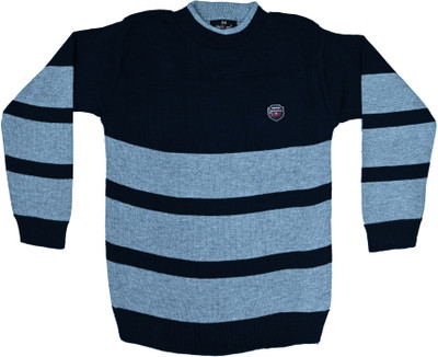 SELCAN Colorblock Round Neck Casual Boys & Girls Blue Sweater