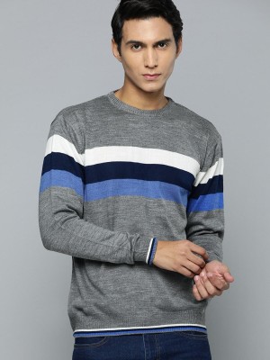 HARVARD Woven Round Neck Casual Men Grey Sweater