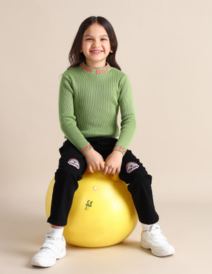 U.S. POLO ASSN. Graphic Print Crew Neck Casual Baby Girls Green Sweater
