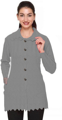 Shunit creation Self Design Collared Neck Lounge Wear Women Grey Sweater