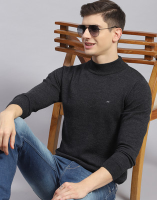 MONTE CARLO Solid Turtle Neck Casual Men Grey Sweater