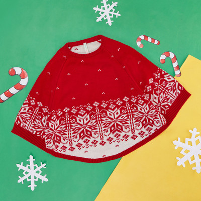 Pantaloons Junior Self Design Round Neck Casual Girls Red Sweater