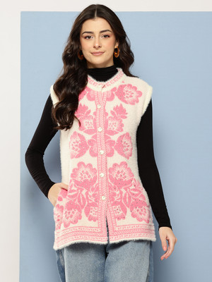 Roadster Embellished Round Neck Casual Women White Sweater