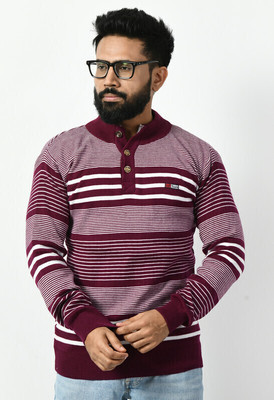 WoolCraft Colorblock Turtle Neck Casual Men Purple Sweater