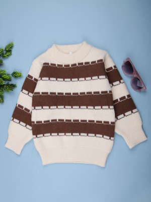 V-MART Self Design Round Neck Casual Boys Brown, Beige Sweater