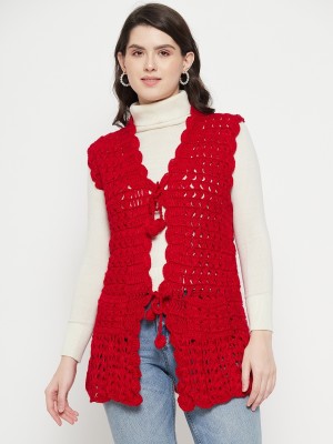 VERO AMORE Woven V Neck Casual Women Red Sweater