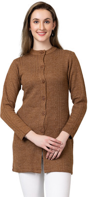 hifzaa Solid Round Neck Casual Women Brown Sweater