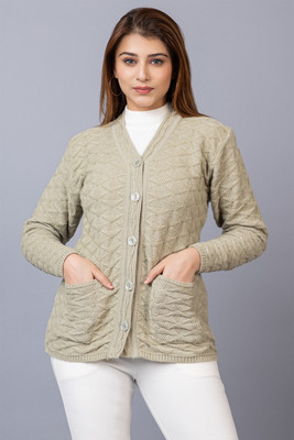 Wearlusso Woven V Neck Casual Women Light Green Sweater