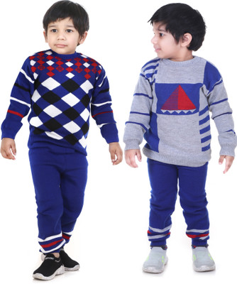 GTwo Printed Round Neck Casual Boys Grey, Blue Sweater