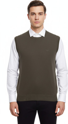 VOMAZO Solid Round Neck Formal Men Dark Green Sweater