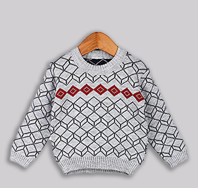 SwellSwag Checkered Round Neck Casual Baby Boys & Baby Girls Grey Sweater