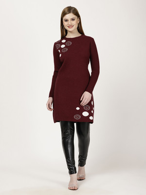 FUTURO Solid Round Neck Casual Women Maroon Sweater