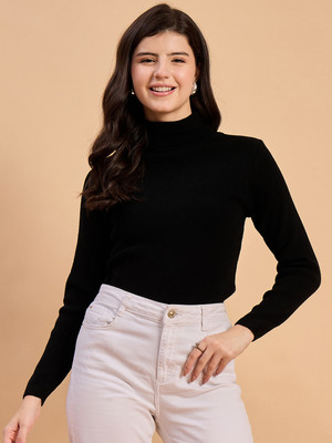 RVK Self Design High Neck Casual Women Black Sweater