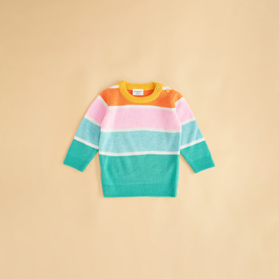 Pantaloons Baby Striped Round Neck Casual Baby Girls Multicolor Sweater